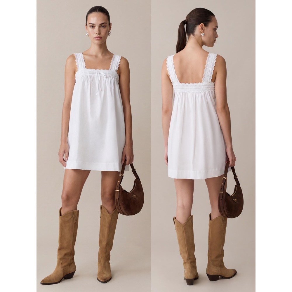 NWT Kourt Beverly Cotton Babydoll Mini Dress in White - Size Small